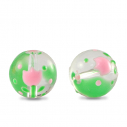 Abalorios de cristal pintados a mano flor Transparente-rosa verde