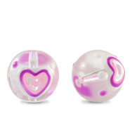 Abalorios de cristal pintados a mano coraz&oacute;n Transparente-p&uacute;rpura blanco