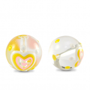 Abalorios de cristal pintados a mano coraz&oacute;n Transparente-amarillo blanco
