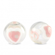 Abalorios de cristal pintados a mano 14mm Transparente-blanco rosa suave