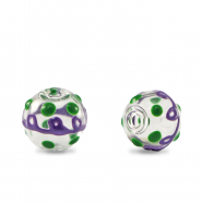 Abalorios de cristal pintados a mano 8mm Transparente-p&uacute;rpura verde