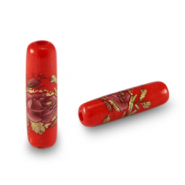 Abalorios de cristal tubo flor Roja-rosa roja