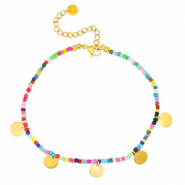 Pulseras tobillera acero inox rocallas y monedas Dorado-multicolor
