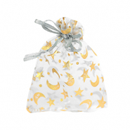 Bolso de organza 9x12cm luna y estrella Gris claro-dorado