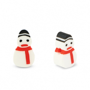 Abalorios de pol&iacute;meros mu&ntilde;eco de nieve Blanco-rojo-negro