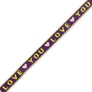 Cinta con texto "love you" P&uacute;rpura-verde lima