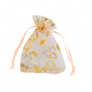 Bolso de organza 7x9cm corazón Durazno-oro