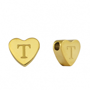 Abalorios Acero Inox coraz&oacute;n letra T Dorado