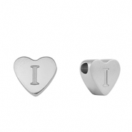 Abalorios Acero Inox coraz&oacute;n letra I Plateado