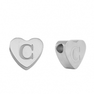 Abalorios Acero Inox coraz&oacute;n letra C Plateado