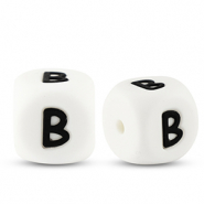 Abalorios letras de silicona B Blanco-negro
