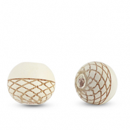 Abalorios de madera redondos 10mm con patr&oacute;n Crema