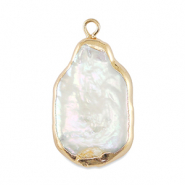 BQ Perlas de agua dulce colgante rect&aacute;ngulo Dorado-blanco natural