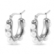 Pendientes Acero Inox Imitaci&oacute;n de perlas Plateado