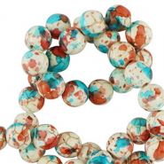 Abalorios de cer&aacute;mica 8mm Blanco-rojo azul