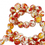 Abalorios de cer&aacute;mica 8mm Blanco-naranja rojo