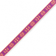 Cinta con texto flores P&uacute;rpura-naranja ne&oacute;n