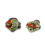 Abalorios de cer&aacute;mica pez Amarillo-verde rojo