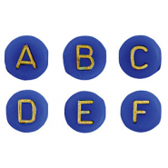 Abalorios letras acr&iacute;licas mix Azul cobalto-oro