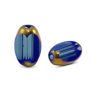 Abalorios de cristal ovalados faceteados Azul real transparente-dorado