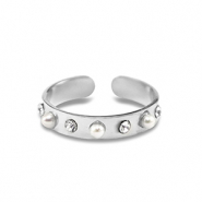Anillos Acero Inox  perlas Plateado