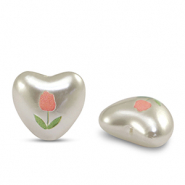 Abalorios acr&iacute;licos coraz&oacute;n Perla-blanco