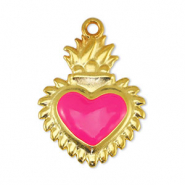 Colgantes met&aacute;licos DQ coraz&oacute;n Fucsia-Dorado (sin n&iacute;quel)