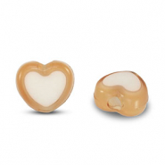 Abalorios acr&iacute;licos coraz&oacute;n Marr&oacute;n-blanco