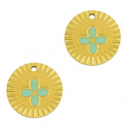 Colgantes Acero Inox redondo flor Dorado-mentha verde