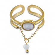 Anillos Acero Inox con piedra natural Dorado-p&uacute;rpura lila-blanco