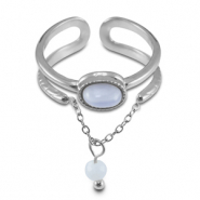 Anillos Acero Inox con piedra natural Plata-p&uacute;rpura lila-blanco