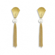 Pendientes Acero Inox concha con imitaci&oacute;n de perlas Dorado