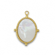 Colgante Acero Inox concha &oacute;valo Dorado-blanco (color natural)