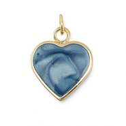 Metal TQ lat&oacute;n colgante coraz&oacute;n Dorado-azul m&aacute;rmol
