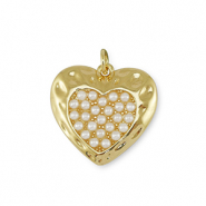 Metal TQ lat&oacute;n colgante coraz&oacute;n con perla Dorado-blanco
