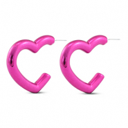 Pendientes trendy coraz&oacute;n Rosa magenta