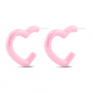 Pendientes trendy coraz&oacute;n Rosa claro-revestimiento pearl shine