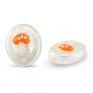 Abalorios acr&iacute;licos &oacute;valo con seta Perla-naranja-blanco