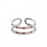 Anillos Acero Inox con puntos Plateado-rojo