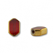 Abalorios de cristal hex&aacute;gono Rojo transparente-dorado