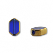 Abalorios de cristal hex&aacute;gono Azul transparente-dorado
