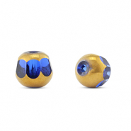 Abalorios de cristal redondos Azul transparente-dorado