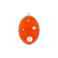 Colgantes de resina &oacute;valo con perlas Plata-naranja-blanco