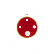Colgantes de resina redondos con perlas Dorado-rojo-blanco