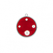 Colgantes de resina redondos con perlas Plata-rojo-blanco