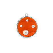 Colgantes de resina redondos con perlas Plata-naranja-blanco