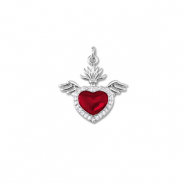 Metal TQ lat&oacute;n colgante coraz&oacute;n con ala Plata-rojo