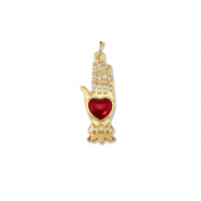 Metal TQ lat&oacute;n colgante mano con coraz&oacute;n Dorado-rojo
