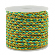 Cord&oacute;n trenzado trendy 3mm Turquesa-verde-dorado