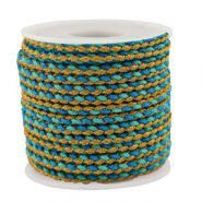 Cord&oacute;n trenzado trendy 3mm Turquesa-azul-dorado